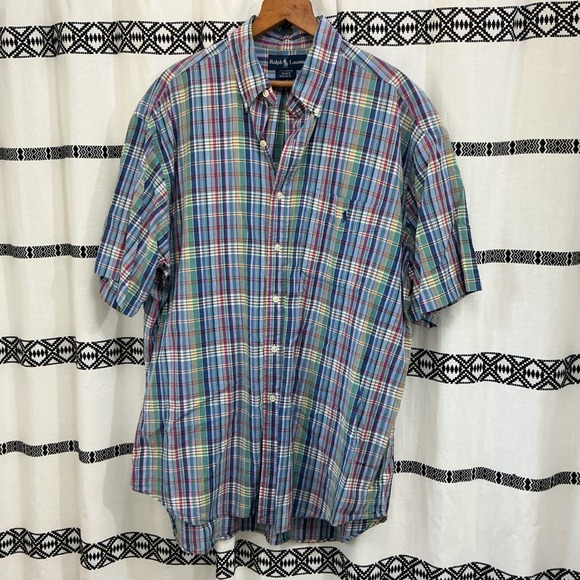 Vintage Y2K Ralph Lauren Blake Plaid Short Sleeve Button Down Shirt XL Cotton - Picture 1 of 4